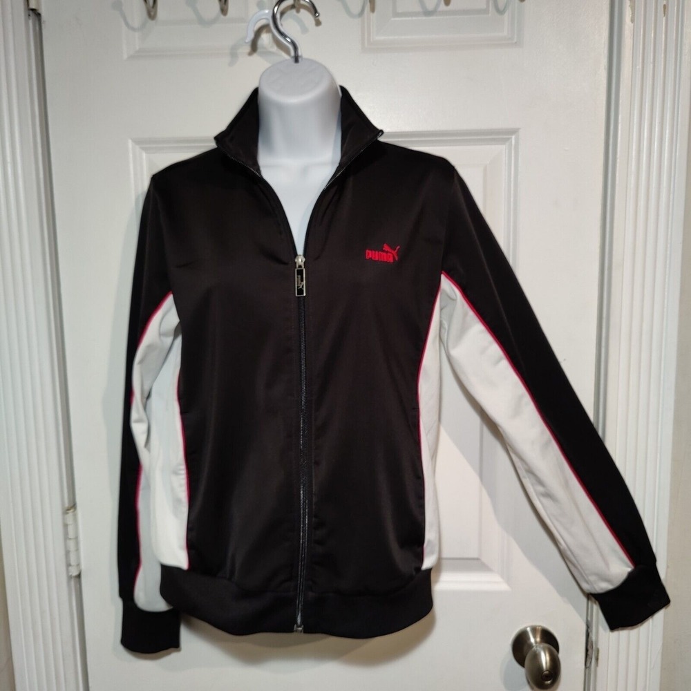 Puma Full Zip Track Jacket Black White Pink Logo M